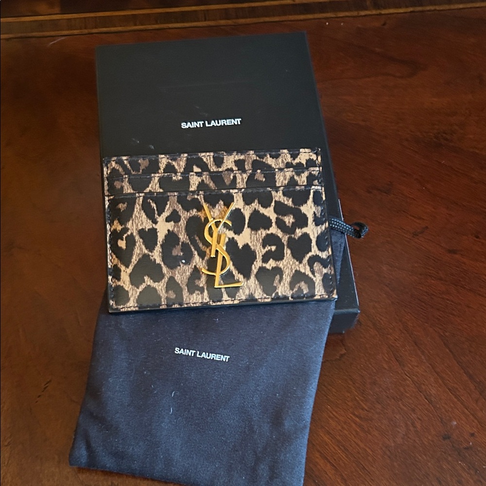 Saint Laurent Animal Print Card Holder with Gold Logo